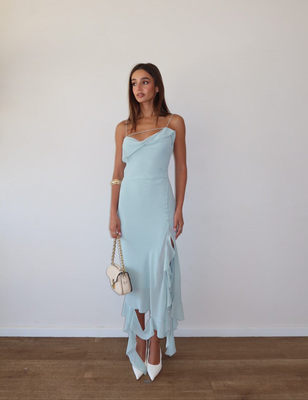 Delouise Semi-Sheer Asymmetric Chiffon Maxi Dress β Coast Clothing Hire